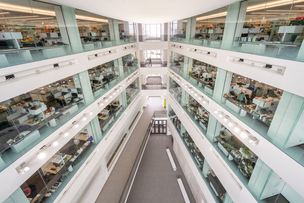 Interior of the Biological Sciences Building taken from the top floor