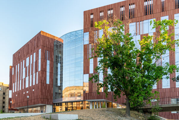 The brick and glass exterior of the Biological Sciences Building