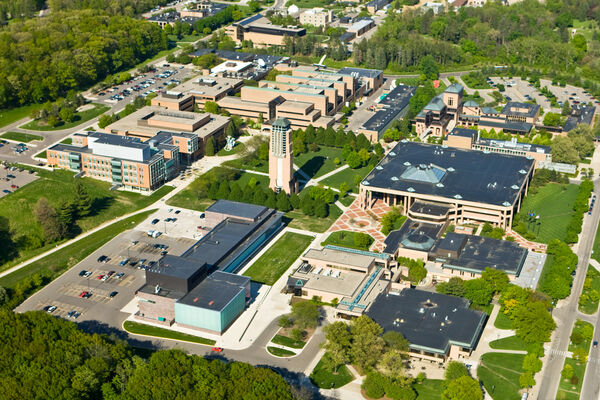 An aerial view of Chrysler Center and North Campus