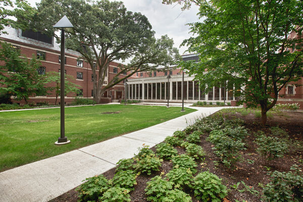 The interior courtyard of East Quad with landscaping