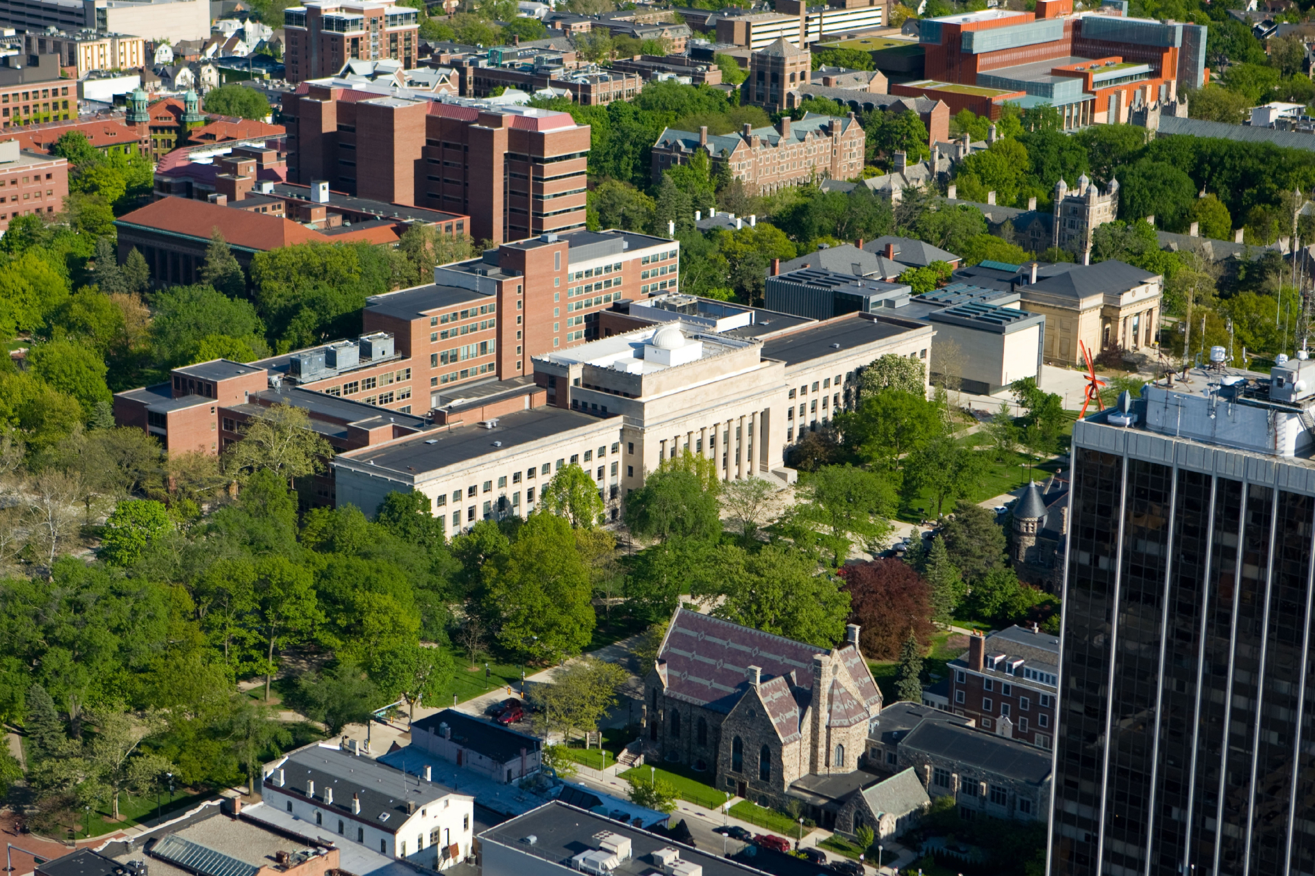 An aerial photo of Haven Hall