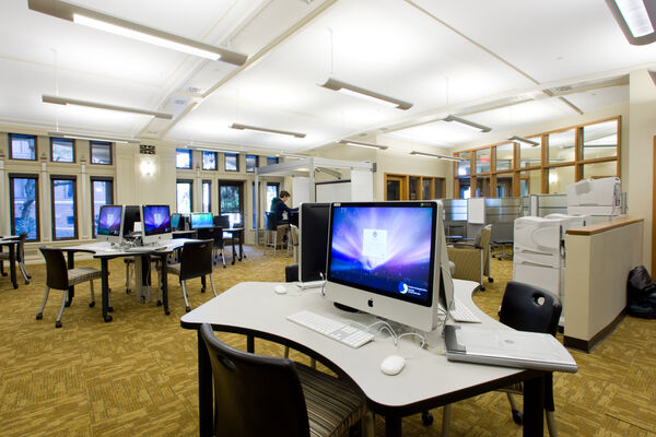 A common computing area with large monitors