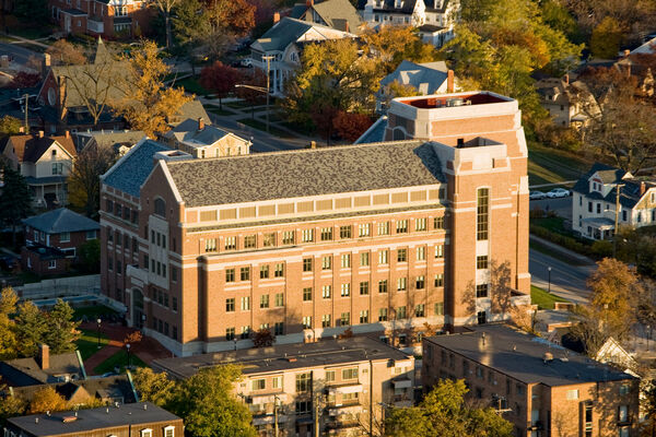 An aerial view of Weill Hall