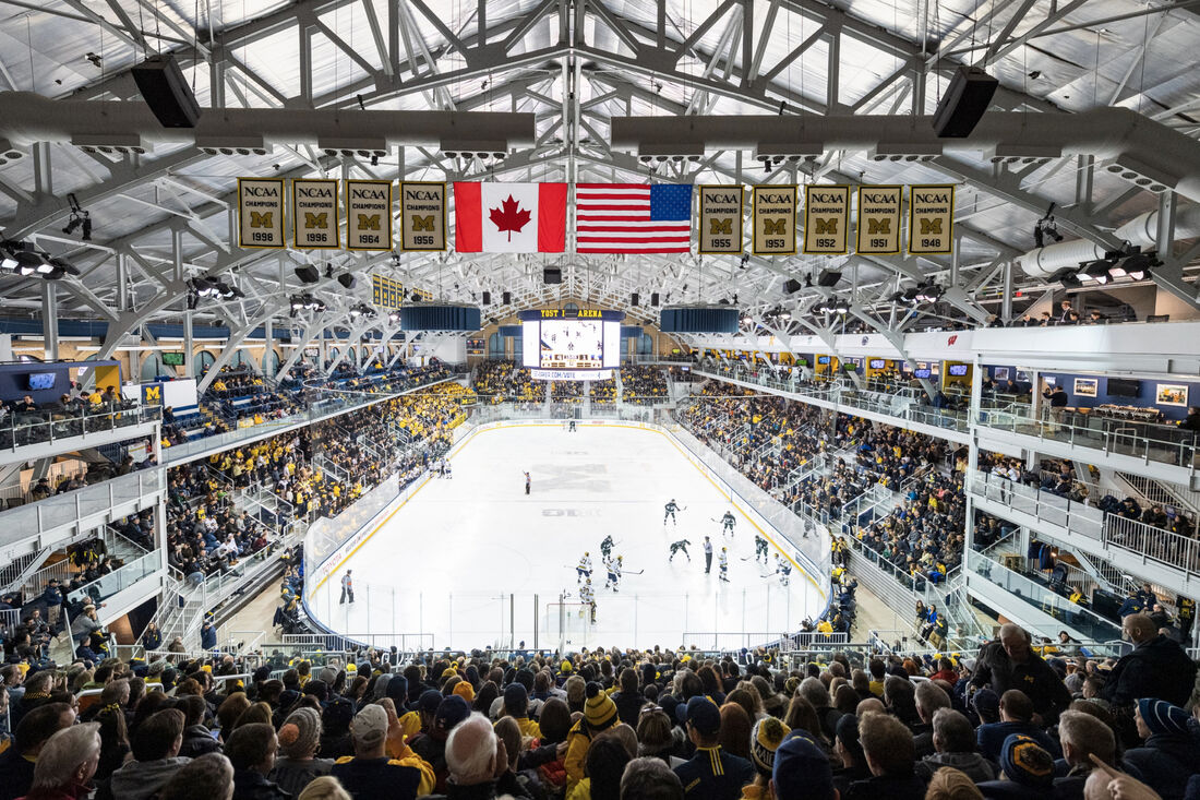 A hockey game at Yost Ice Arena